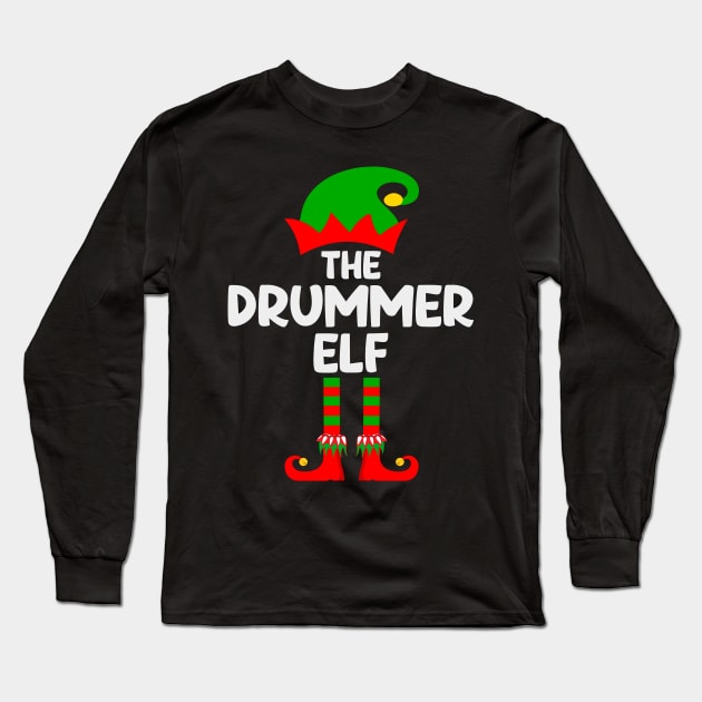 Drummer Elf Matching Family Group Christmas Party Pajama Long Sleeve T-Shirt by DragonTees